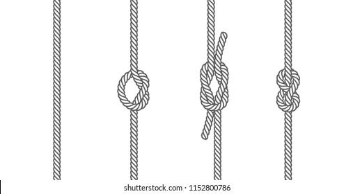 Rope knots borders line set design element different types. vector illustration of knot border