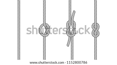 Rope knots borders line set design element different types. vector illustration of knot border