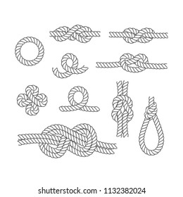 Rope Knots Borders Thin Line Icon Set Web Design Element Different Types Noose. Vector illustration of Knot Border