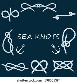 Rope knots collection decorative elements nautical strong isolated line. Vector illustration loop cable design sailor knot rope marine cord nautical strong sign.