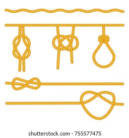 Rope knots collection. Decorative elements. Vector illustration.