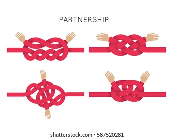 Rope Knots Collection. Hand Drawn Decorative elements. Vector illustration with different hitches and bends.