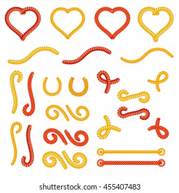 Rope knots collection set, random shapes, loops, decorative elements