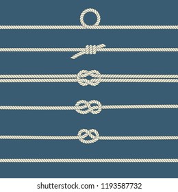 Rope knots. Decorative elements. Vector illustration