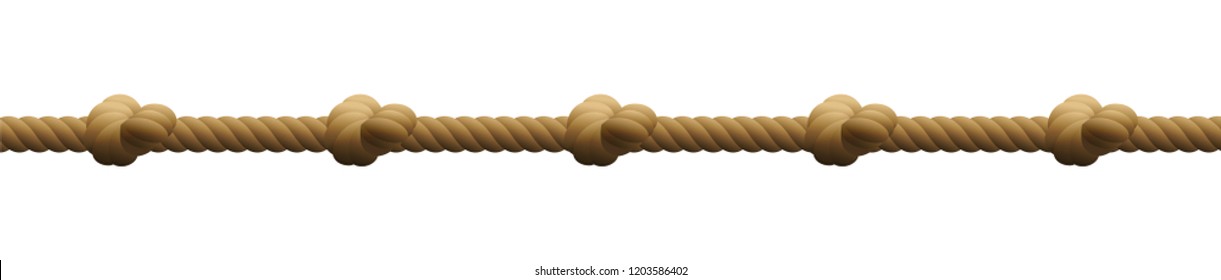 Rope with knots. Isolated vector illustration on white background.