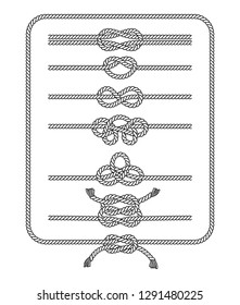 Rope knots silhouette line collection. Vector illustrations. 