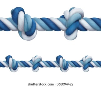 Rope with knots, vector design element seamless horizontal