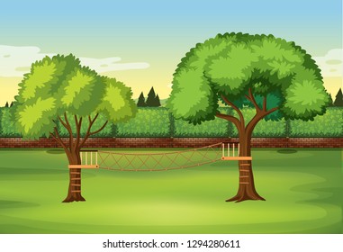 Rope ladder on tree in nature illustration
