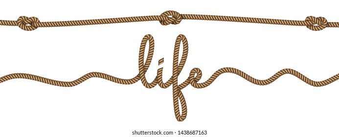 Rope lettering and design elements on the theme of life. Vector illustration EPS 10.