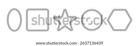 Rope line border with lasso knot and cord texture for marine themes. Flat vector illustration isolated on white background.