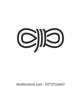 Rope, linear style icon. Coiled rope for outdoor activities or emergencies. Editable stroke width.