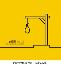 Rope with a loop concept of the death penalty by hanging. Noose with hangmans knot. Vector illustration.
