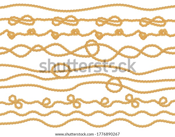Rope\
loops. Navy knot decorative borders, yacht round nautical cordage\
twisted knot, sea boat cord divider isolated illustration icons\
set. Cordage pattern cord, loop rope, marine\
knot