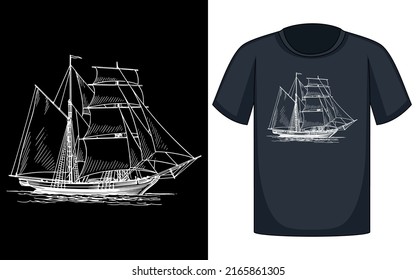 Rope Navigation Mast Ship Sailboat Exploration Journey Ancient Boat Traditional Maritime Cruise Water Transportation Ocean Wind Nautical Sail Sailing Voyage Marine Trade Sea Vessel T Shirt