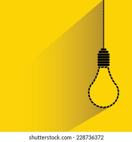 rope noose, hang man noose on yellow background, flat and shadow theme