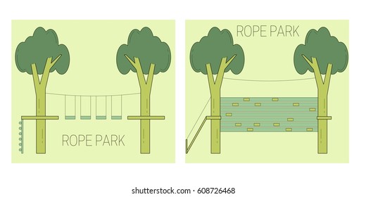 Rope park track on the trees. Vector illustration.