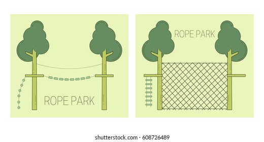 Rope park track on the trees. Vector illustration.