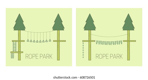 Rope park track on the trees. Vector illustration.