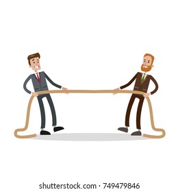 Rope pulling competition. Two businessmen fighting for business.