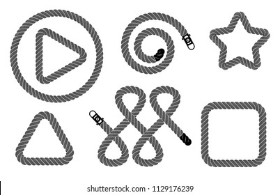 Rope realistic weaving figure loop set. Simple illustration of Rope realistic weaving figure loop set isolated on white vector for web or print design