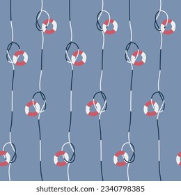 Rope seamless pattern with lifebuoy. Modern design for clothes, fabric, textile, paper, cover, interior decoration. Vector texture.