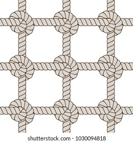 Rope seamless pattern, trendy vector wallpaper background. Endless navy illustration with fishing net ornament and marine knots. Usable for fabric, wallpaper, wrapping, web and print.