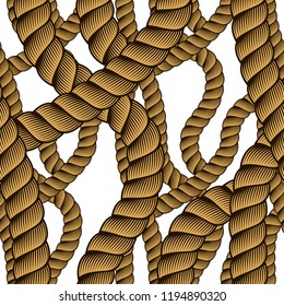 Rope seamless pattern, trendy vector wallpaper background. Navy tangled marine ropes endless design. Usable for fabric, wallpaper, wrapping, web and print.