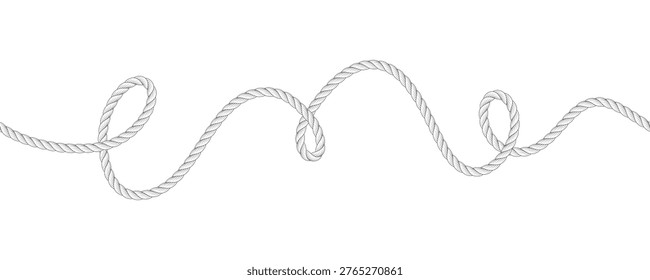 Rope seamless pattern. Seamless wavy ropes. Hemp twisted ropes. Decorative wavy cords. Marine twine.