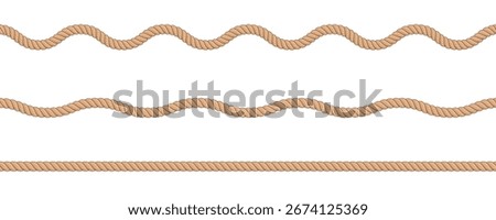 Rope seamless pattern. Seamless wavy ropes. Hemp twisted ropes. Decorative wavy cords. Marine twine.
