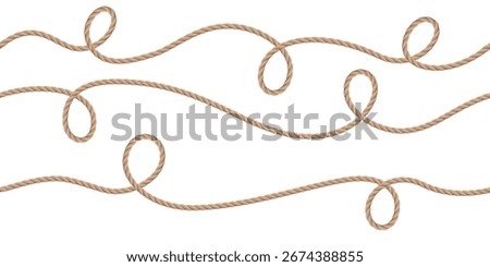 Rope seamless pattern. Seamless wavy ropes. Hemp twisted ropes. Decorative wavy cords. Marine twine.