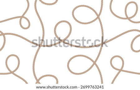 Rope seamless pattern. Seamless wavy ropes. Hemp twisted ropes. Decorative wavy cords. Marine twine.