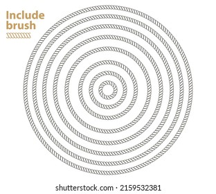 Rope Seamless Round Frame Brush Template. Vector Border Decorative Art Design. Elegant Style Blank.