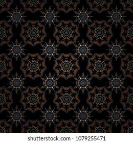 Rope seamless tied fishnet damask pattern in brown, blue and orange colors. Vector wallpaper.