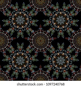 Rope seamless tied fishnet damask pattern in beige, blue and brown colors. Vector wallpaper.