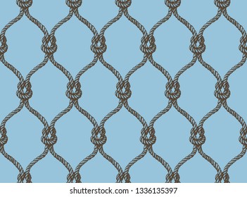 Rope seamless tied fishnet damask pattern. Blue and brown colors. Marine pattern for wallpapers, textile, Scrapbooking etc.