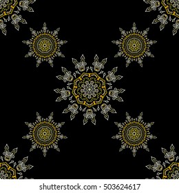 Rope seamless tied fishnet damask pattern in yellow colors. Vector wallpaper.