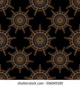 Rope seamless tied fishnet damask pattern in beige colors. Vector wallpaper.