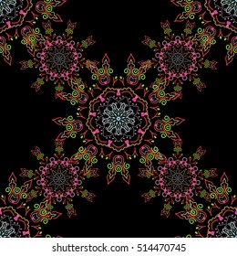 Rope seamless tied fishnet damask pattern in neutral, green and pink colors. Vector wallpaper.