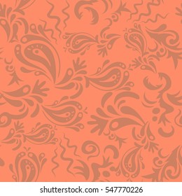 Rope seamless tied fishnet damask pattern in orange colors. Vector wallpaper.
