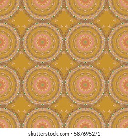 Rope seamless tied fishnet damask pattern in orange and pink colors. Vector wallpaper.