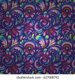 Rope seamless tied fishnet damask pattern in blue and orange colors. Vector wallpaper.