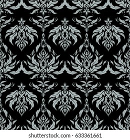 Rope seamless tied fishnet damask pattern in gray colors. Vector wallpaper.