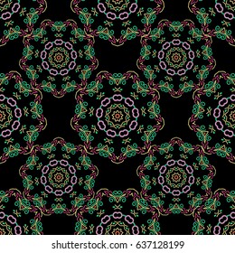 Rope seamless tied fishnet damask pattern in orange, pink and yellow colors. Vector wallpaper.