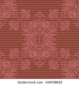 Rope seamless tied fishnet damask pattern in pink, gray and brown colors. Vector wallpaper.
