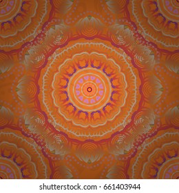 Rope seamless tied fishnet damask pattern in red, beige and orange colors. Vector wallpaper.