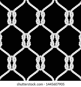 Rope seamless tied fishnet pattern. Vector