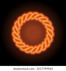 Cuerda simple icono. Diseño plano. Neón naranja sobre fondo negro.ai
