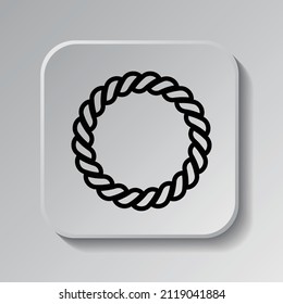 Rope simple icon. Flat desing. Black icon on square button with shadow. Grey background.ai