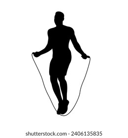 Rope skipping, man skipping with jump rope silhouette