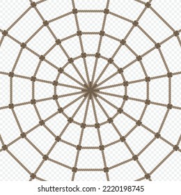 Rope Spider web isolated on transparent background. Vector illustration of cobweb from a ropes. 